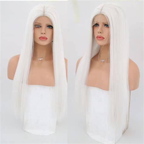 Charisma White Synthetic Lace Front Wig Long Silky Straight With Middle