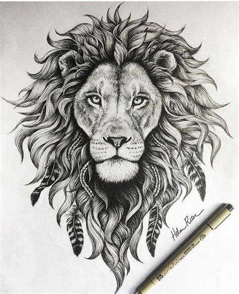 A Drawing Of A Lion With Feathers On Its Head And The Eyes Are Drawn In