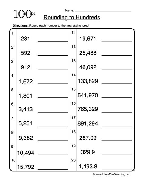 Rounding Numbers To Hundreds Worksheets