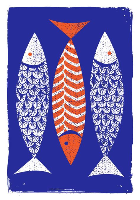 Modern Art Screenprint Scandinavian Style 3 Fish Art Print Etsy