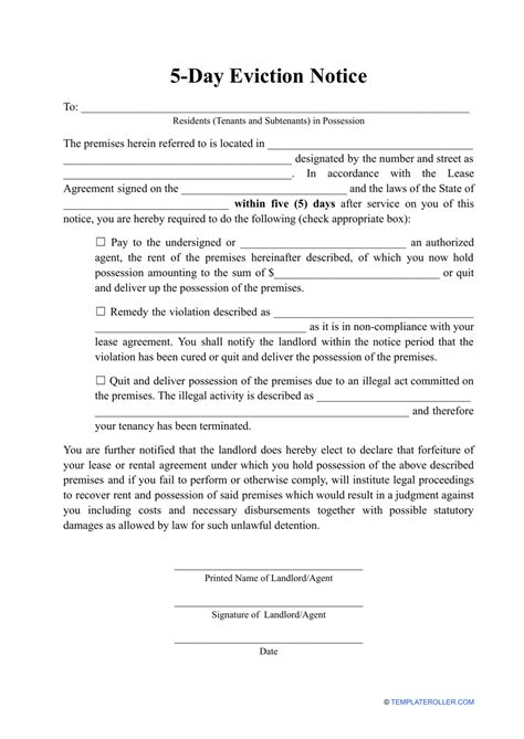Free Printable Day Eviction Notice Template Of Blank Eviction Notice Vrogue