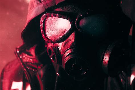 Gas Masks Hood Dark Red Military Digital Art Mask Rain Hd Wallpaper
