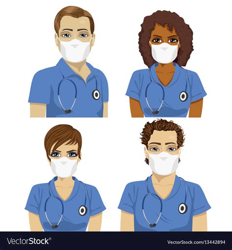 Medical Nurse Staff Team Wearing Surgical Masks Vector Image