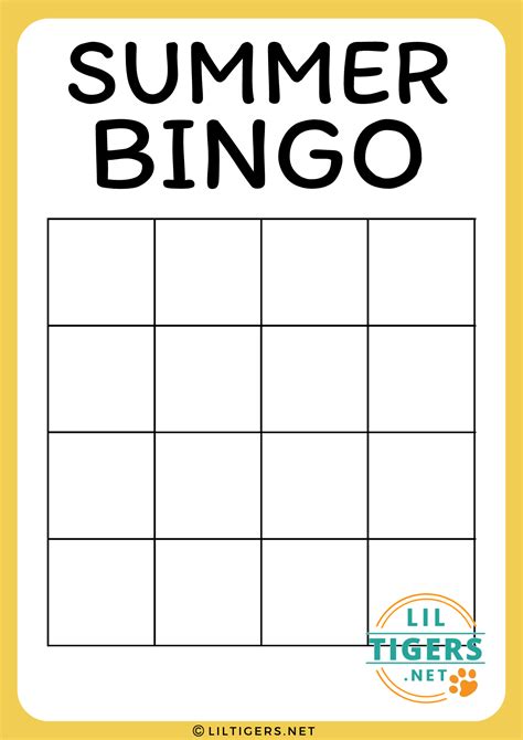 Free Printable Summer Bingo For Kids Lil Tigers Lil Tigers