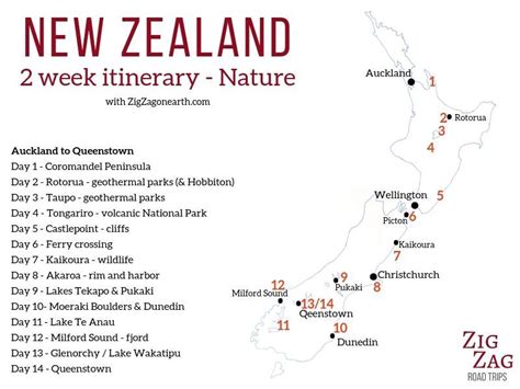 2 Week New Zealand Itinerary Map Auckland New Zealand North New