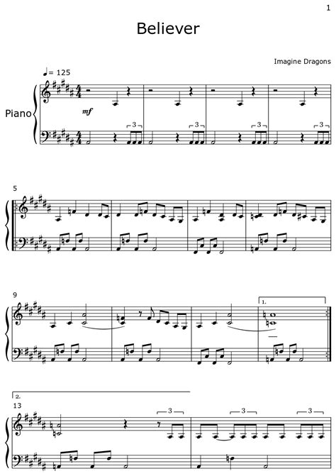 Believer Sheet Music For Piano