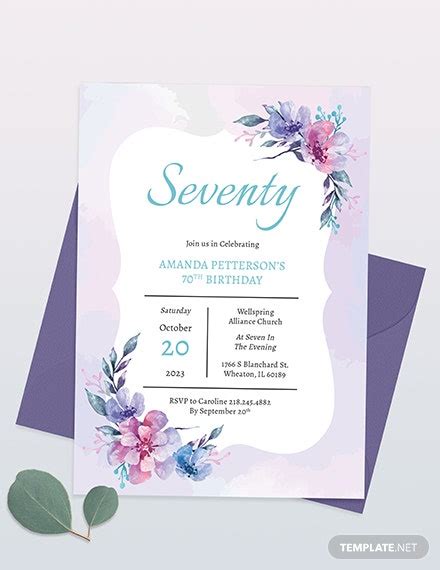 70th Birthday Invitation Template Word Psd Indesign