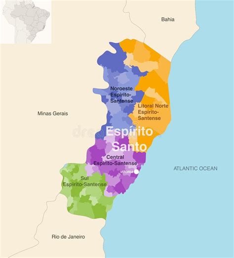 Brazil State Espirito Santo Administrative Map Showing Municipalities