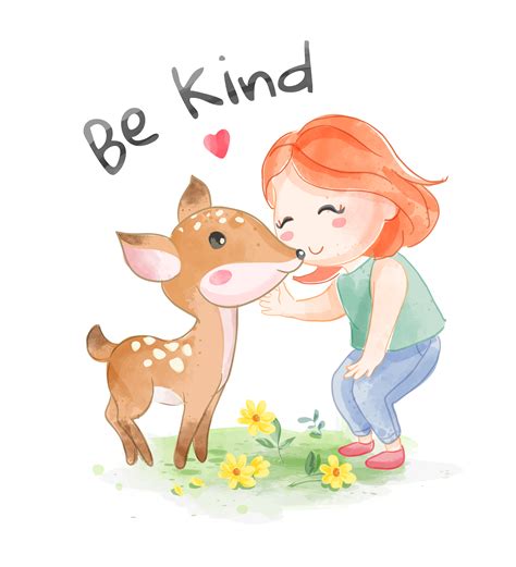 Be Kind Slogan With Cartoon Girl With Little Deer 1330343 Vector Art At