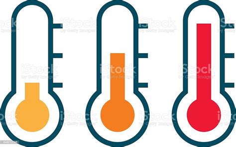 Three Vector Thermometer Showing The Temperature From Warm To Hot Stock