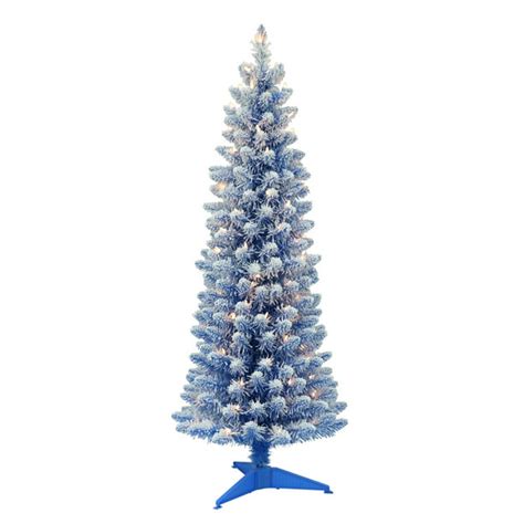 Pre Lit 45 Flocked Fashion Blue Pencil Artificial Christmas Tree With