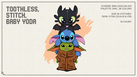 Cross Stitch Pattern Toothless Stitch Baby Yoda Etsy Dibujos Kawaii