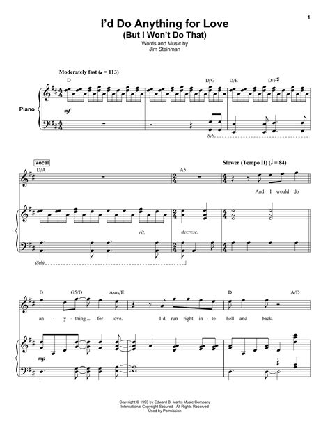 I'd Do Anything For Love (But I Won't Do That) Sheet Music | Meat Loaf