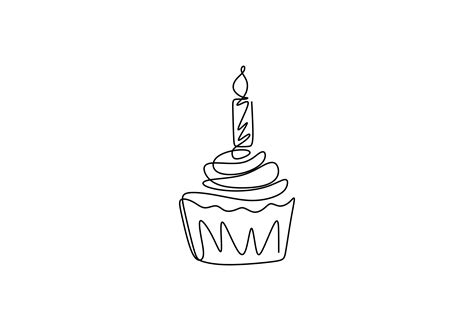 Continuous Line Drawing Of Birthday Cake With Candle 1895829 Vector
