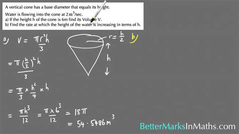 Related Rates Cone Problem Vce Maths Methods Youtube