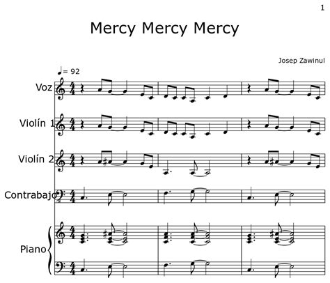 Mercy Mercy Mercy Sheet Music For Choir Tenor Violin Contrabass Piano
