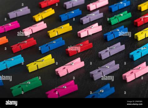 Bright Multi Colored Clothespins On Black Background Diversity Stock