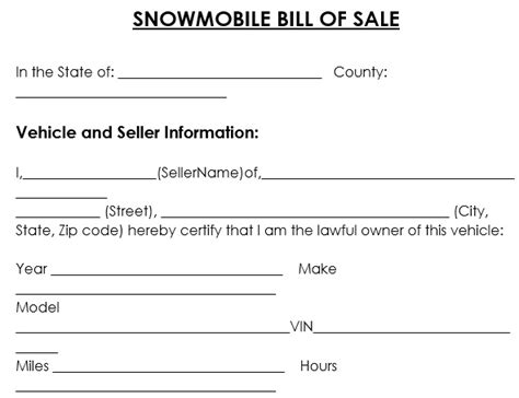 Free Printable Snowmobile Bill Of Sale Form Word Pdf Excel Tmp