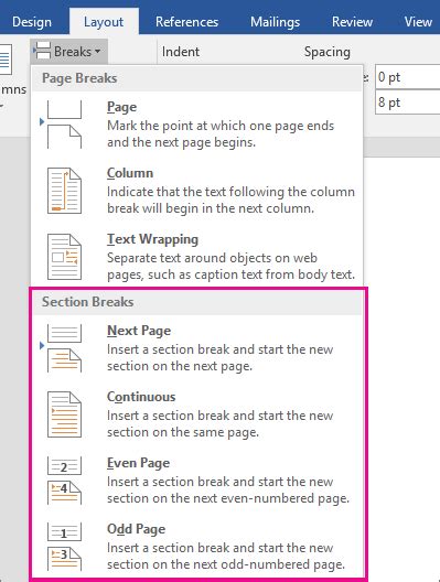 How To Insert A Continuous Section Break In Word