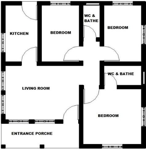 A Two Dimensional Drawing Showing The Floor Plan Of Three Bedroom