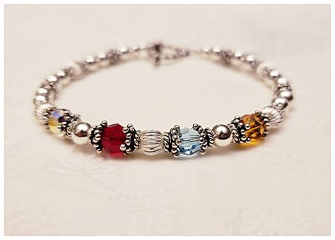 Sterling Silver Birthstone Beaded Bracelet Personalized With Etsy