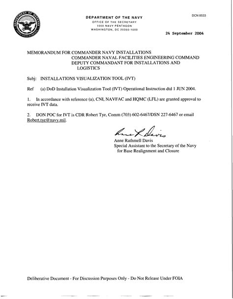 Memorandum For Commander Navy Installations Commander Naval Facilities