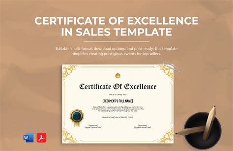 Certificate Of Excellence Template In Psd Illustrator Pages Indesign