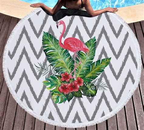 Flamingo Round Beach Towel Microfiber Large Thick Terry Cloth With