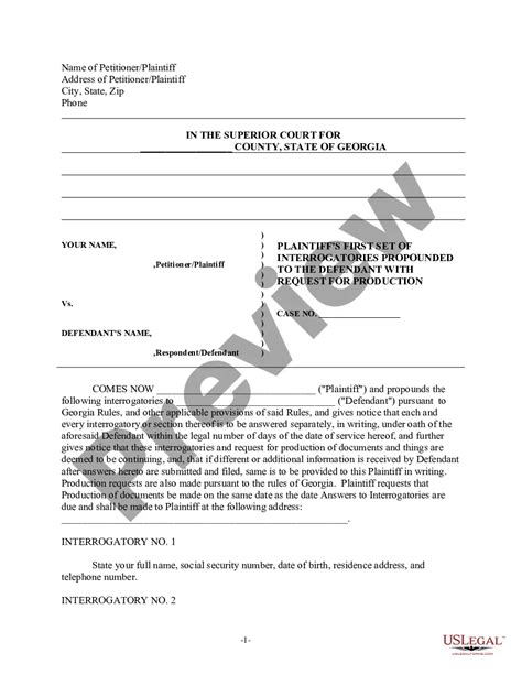 Georgia Discovery Interrogatories From Plaintiff To Defendant With Production Requests