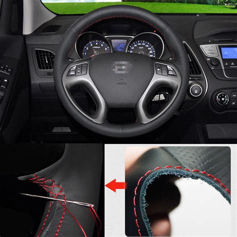 For Hyundai Ix35 Diy Steering Wheel Hand Stitch On Wrap Cover Top Black