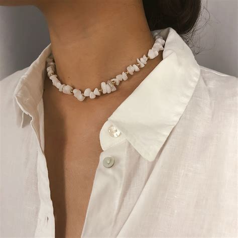 Vintage Beaded Chain Choker Necklace Boho Natural Stone Bead Etsy