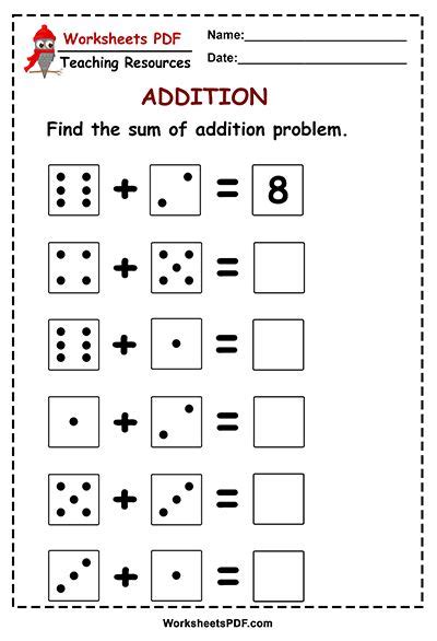 Dice Addition - Free Printables 1 | Math activities preschool, Math for