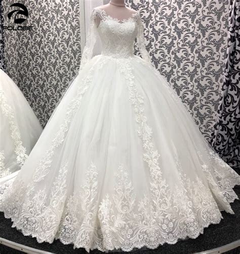 Whiteivory Wedding Dress 2019 Ball Gown Long Sleeves Lace Appliques