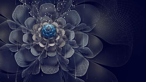 Wallpaper Abstract Symmetry Blue Fractal Flowers