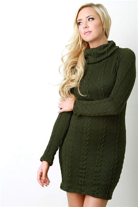 Knit Pattern Turtle Neck Long Sleeve Sweater Dress Sweater Dress