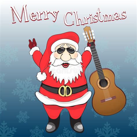 Merry Christmas Card Funny Rock And Roll Santa Claus In Sunglasses