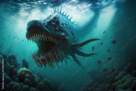 A Fish With Its Mouth Open In The Water Scary Sea Monster Underwater