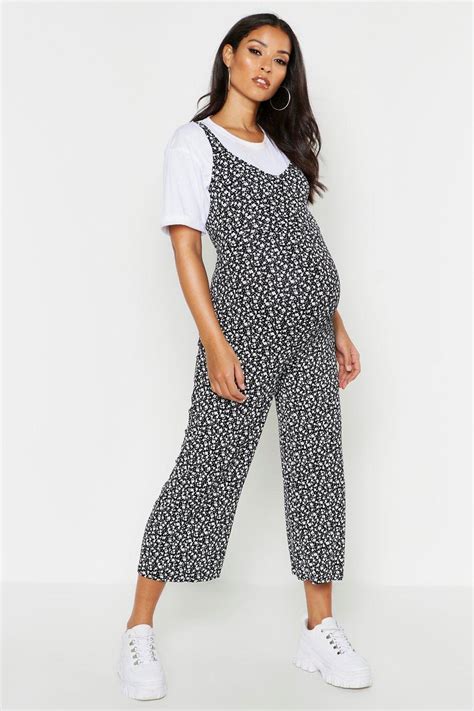 Boohoo Maternity Ditsy Floral Culotte Jumpsuit In Black Lyst
