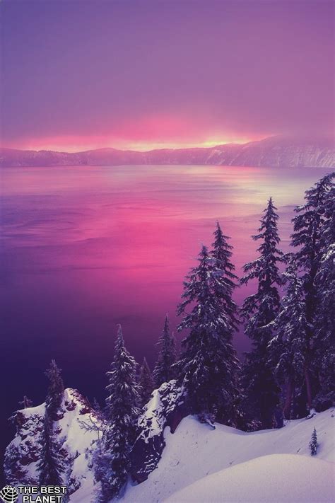 Winter Sunrise At Crater Lake Oregon Winter Scenery Winter