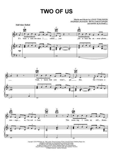 Two Of Us Piano Sheet Music Onlinepianist
