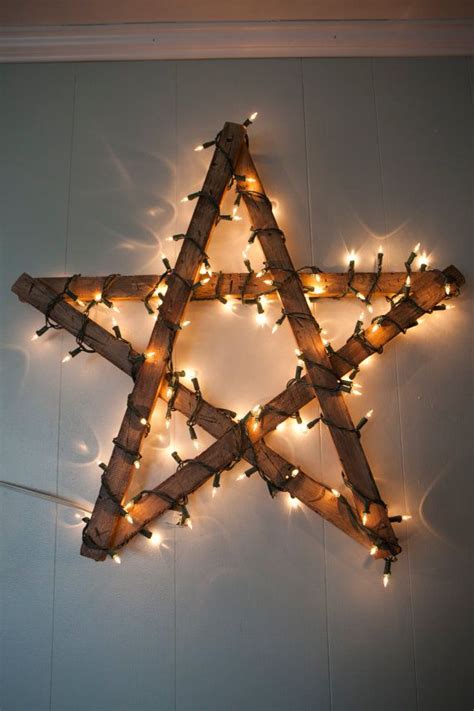 Hand Made Rustic Wooden Star With Christmas Lights Etsy Wood