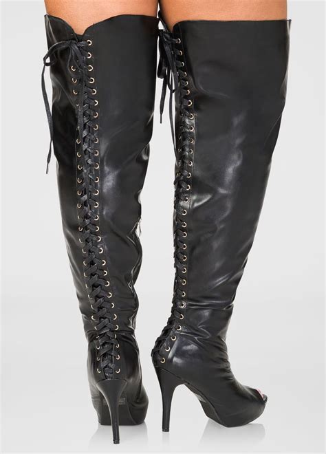 lace up over the knee boots wide calf boots ashley stewart 068 ash 0507 wide calf boots