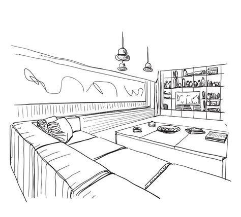 Hand Drawn Room Interior Sketch Stock Vector Illustration Of Table