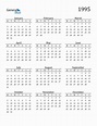 1995 Yearly Calendar Templates with Monday Start