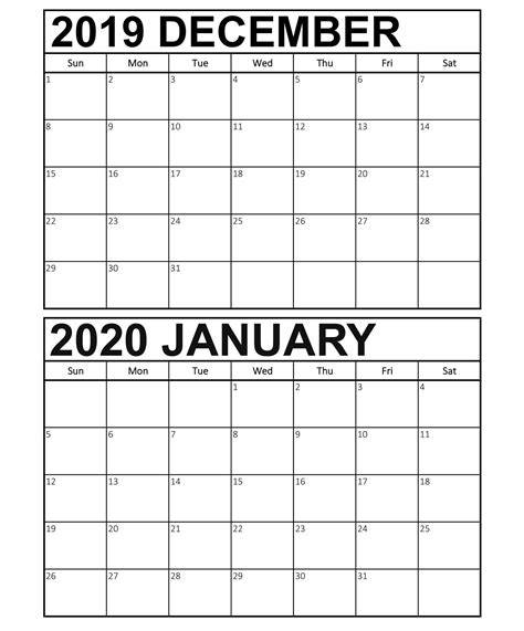 Free Printable Calendar Dec 2020 And Jan 2020 Calendar Printables