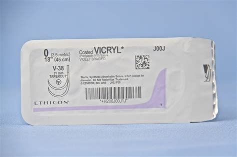 Ethicon Suture J00jg 0 Vicryl Violet 18 V 38 Tapercut Double Armed