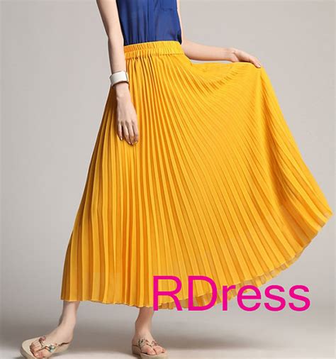 Handmade High Quality Yellow Pleated Skirt Chiffon Maxiskirt Long Skirt