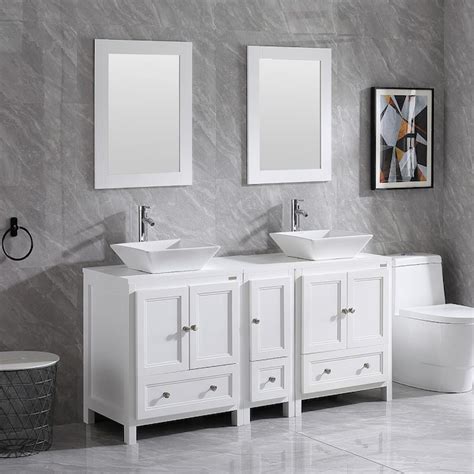 Wonline 60 In White Double Sink Bathroom Vanity With White Wood Top