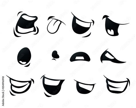 Set Cute Cartoon Mouth Poses In Vector High Quality Original Trendy