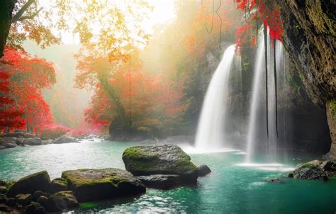 Wallpaper Autumn Forest Water Trees Nature River Stones Waterfall Forest Cascade River
